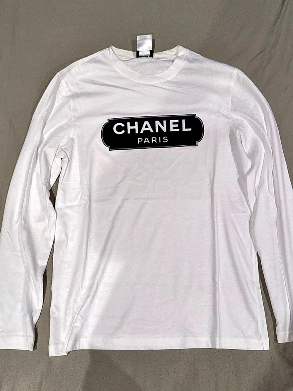 Chanel Uniform Paris Logo Long Sleeve T-Shirt White